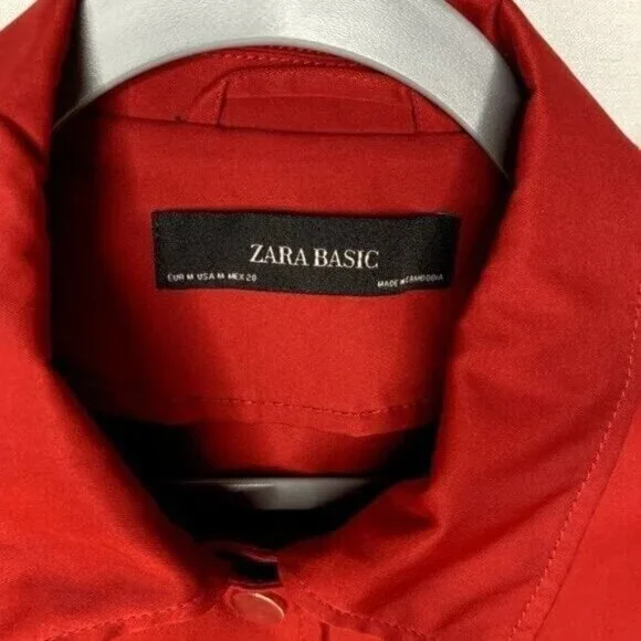 Zara Basic Red Zafari Jacket with Belt Size Medium Pre-owned - Picture 4 of 9